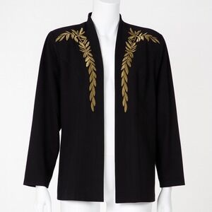 Exposition Blazer Womens M Black Gold Embroidered Laurel Vintage‎ USA 80s 90s